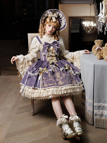 Samt Dekoration JSK Kerze Lolita Kleid Lila Schleifen Stickerei