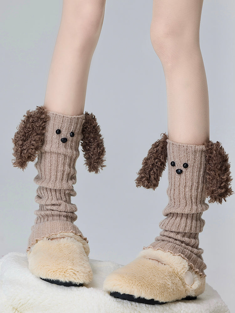 Kaffee/Grau/Weiß/Schwarz Niedliche gestrickte Beinwärmer in Welpenform