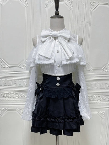 Jirai Tiered Skirtwith LaceBead Decorations|Elegant Jacquard Kei Style Black