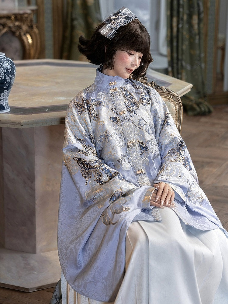 Gold Embroidery Long Pipa Sleeve High Collar Outerwear - Yimu Walnut