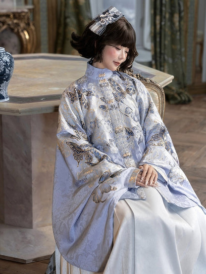 Gold Embroidery Long Pipa Sleeve High Collar Outerwear - Yimu Walnut
