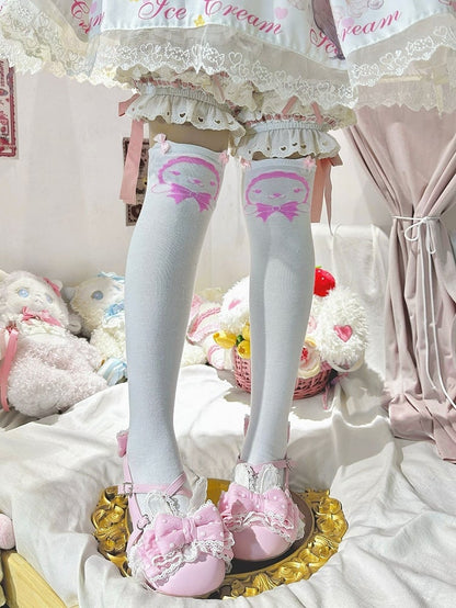 Cute Bow Pink Stockings Accent Bunny Pattern