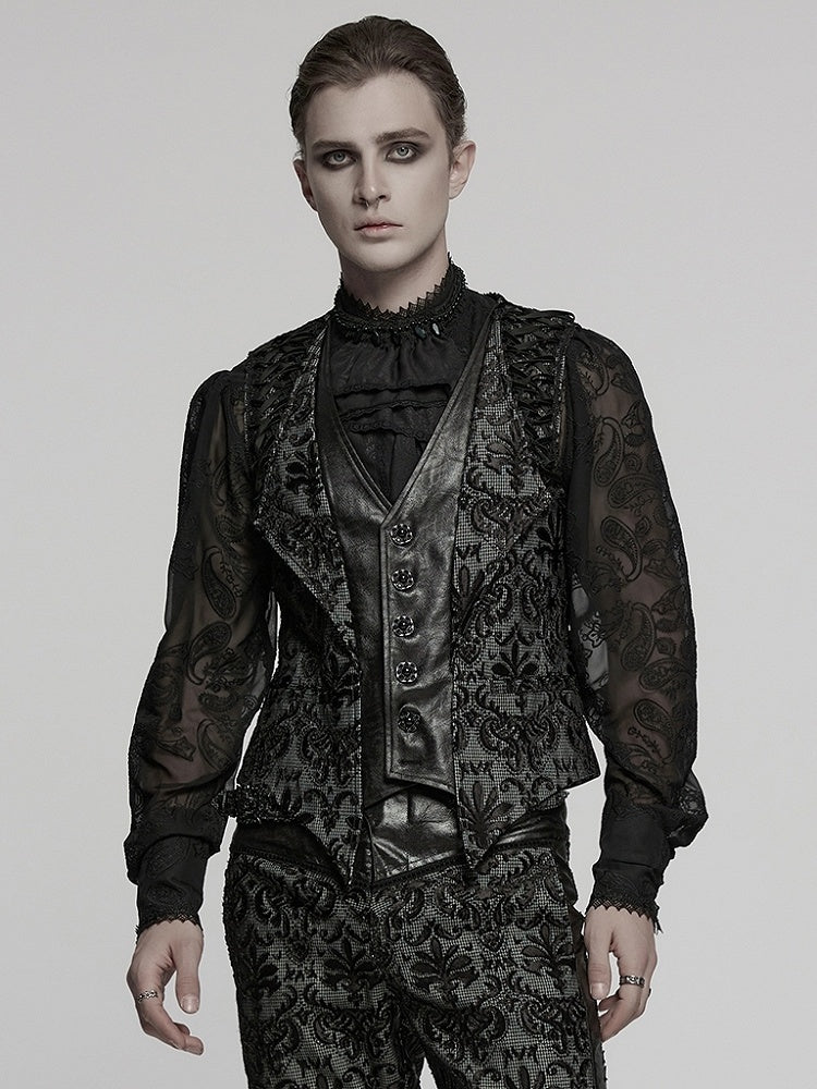 Black White Men's Gothic Palace Embroidered Waistcoat