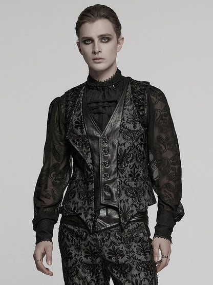 White Men's Palace Embroidered Goth Waistcoat Black