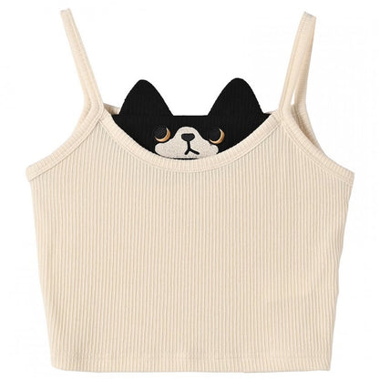 Schwarzes Kitty Design – Glamouröses, kurzes Cami-Top in Weiß
