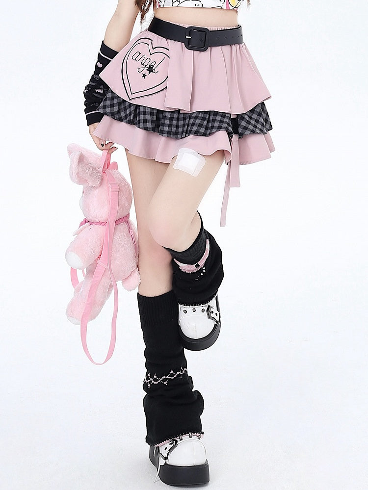 フリースカートベルトウエストピンクスイートティアード