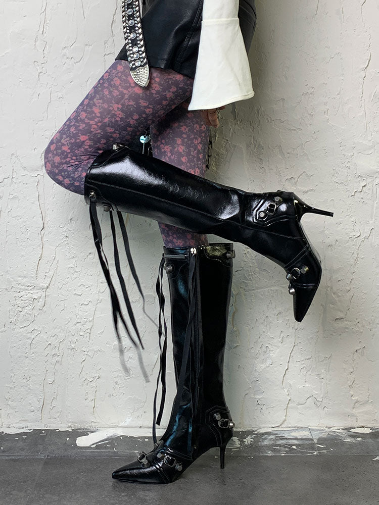 パープルY2K花柄タイツ