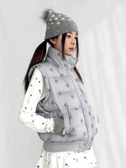 Veste amovible avec manches détachables à motif étoiles et capuche en duvet gris et peluche amovible, multipositions