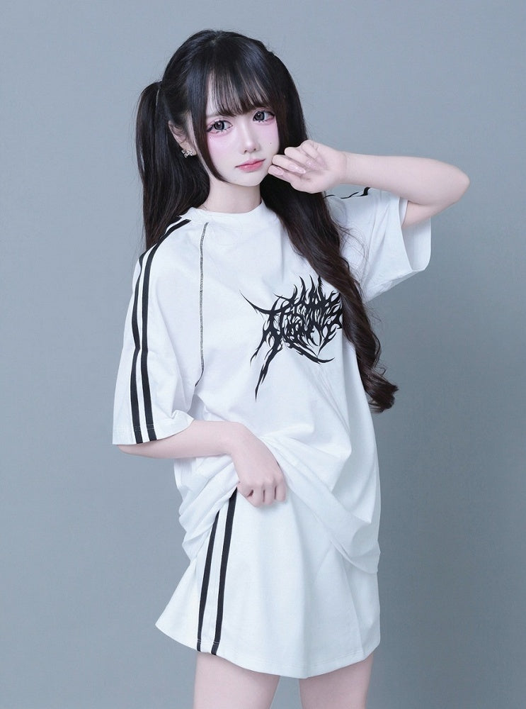 Dark Gothic Spiked White Graphic Short Sleeve Shirt - ITAMI