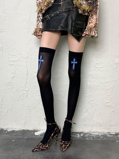Black/White Y2K Cross Overknee Stockings