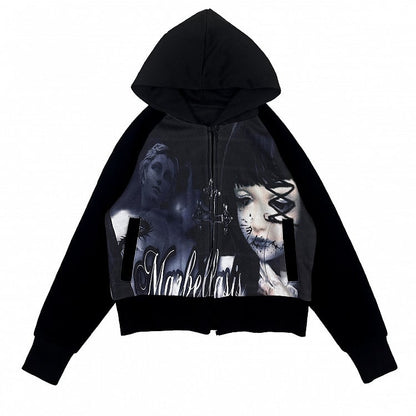 Schwarzer Emo Punk Spooky Girl Kapuzenpullover