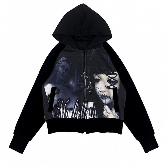 Schwarzer Emo Punk Spooky Girl Kapuzenpullover