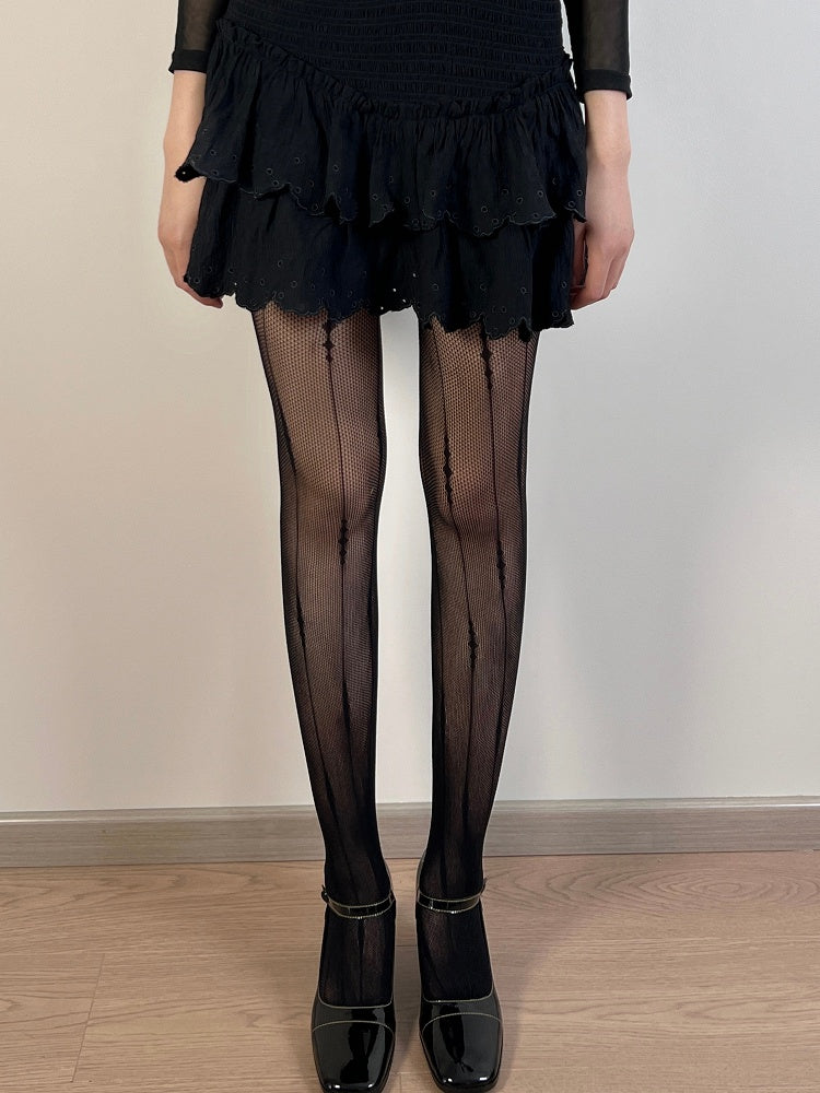 Black/White/Brown Striped Pattern Tights