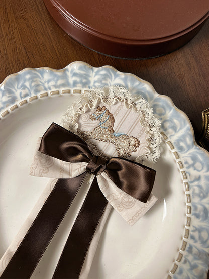 Badge Blue / Rocking Embroidery Bowknot Brown Horse