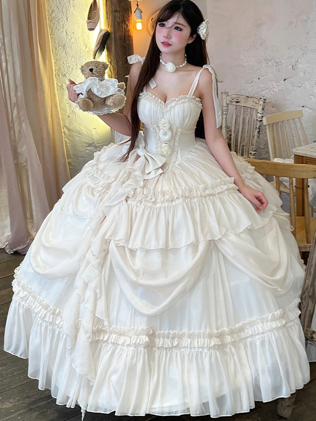 Dress Corset Gorgeous Waist Length Floor Flowers Apricot Gown Adorned Birthday