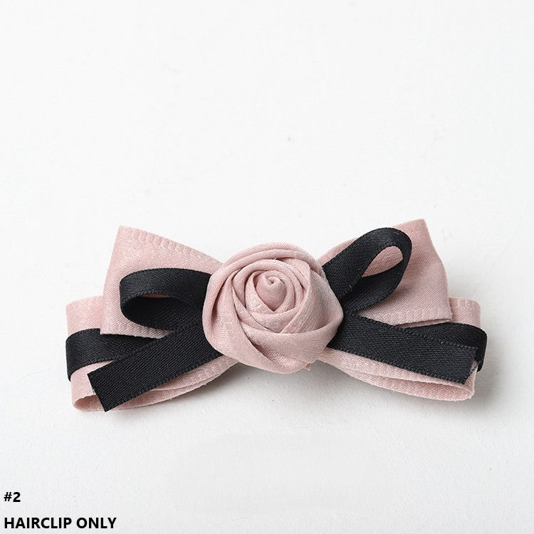 4 Black Options Lolita Pink Hairclip Rose Bowknot