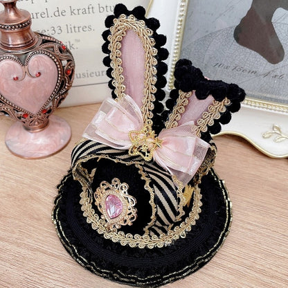 Pink/Red&Black Star Decorated Bowknot Bunny Ears Mini Hat