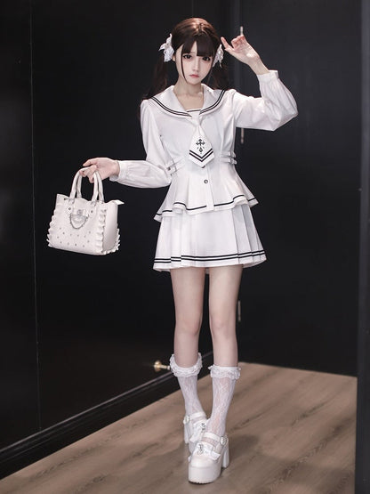 White Pleated Skirt in Ryousangata Style - Ekomi