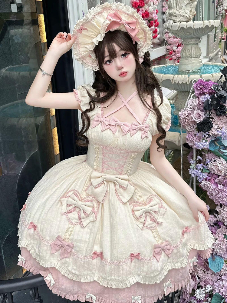 Lolita-Haube und Gelb-Rosa