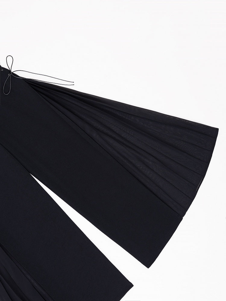 Black High Waist Flowing Pleated Chiffon Wide-leg Pants - DevilInspired Exclusive Collection