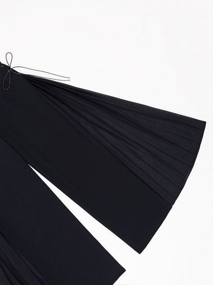 Black High Waist Flowing Pleated Chiffon Wide-leg Pants - DevilInspired Exclusive Collection