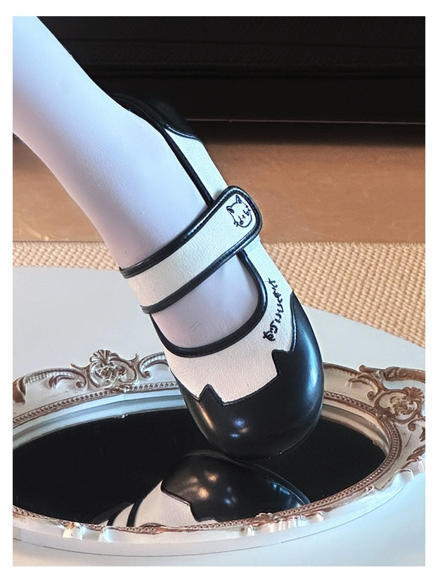 Flats Black Kitty Ears Mary Toe with Jane - Round