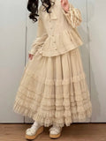 Multi-Layer Skirt Tulle Beige Elegant Hem Ruffled Loose Lolita