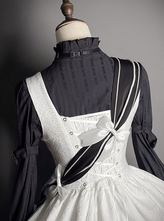Sash White Motif Black Striped Bow Lolita and Embroidered Military with