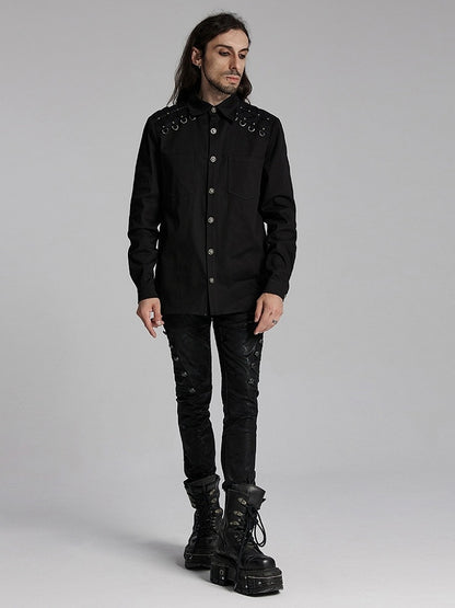 Shirt Punk Men's Black Handsome