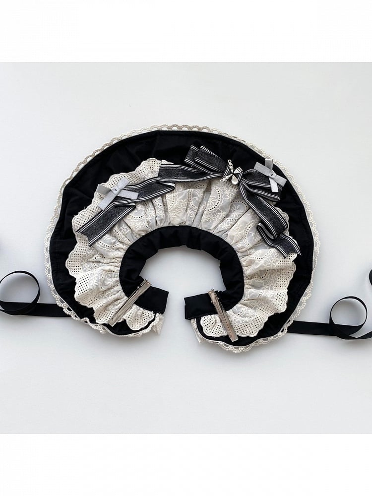Lace Lolita Bonnet in Black and White with Bow Accents - Vivian's Diary