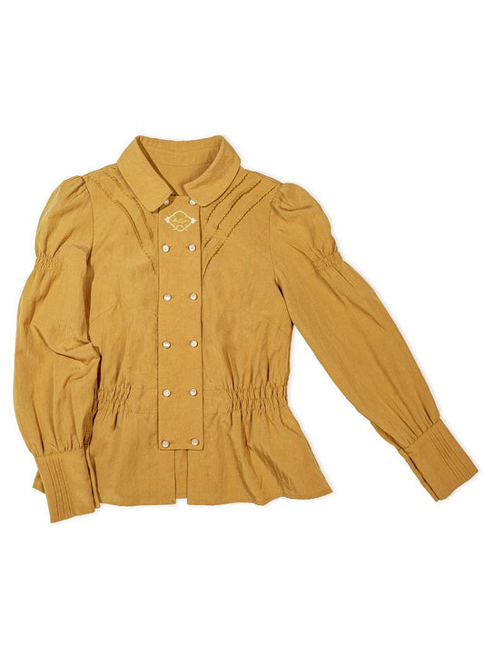 Long Sleeve Smocked Elegant Blouse in Yellow - Crucis Universal Tailor Company