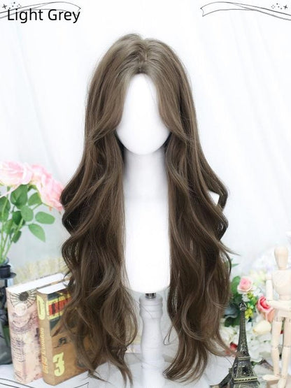 Wig Black/Grey/Brown Curtain 65-70CM With Bangs Wavy