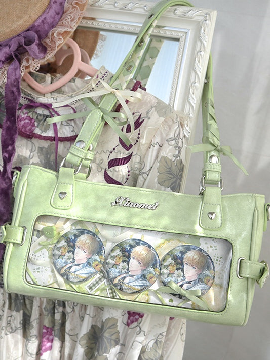 Bag Display Ita Shoulder Adjustable PU Strap With Green Window Leather Transparent
