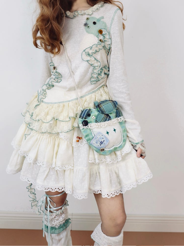 Lace Tiered with Vintag Beige Skirt Accents