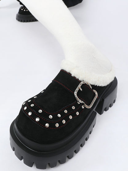 High Buckle Slip-Ons Backless - Punk Platform Accents Birkenstock Heel with Block