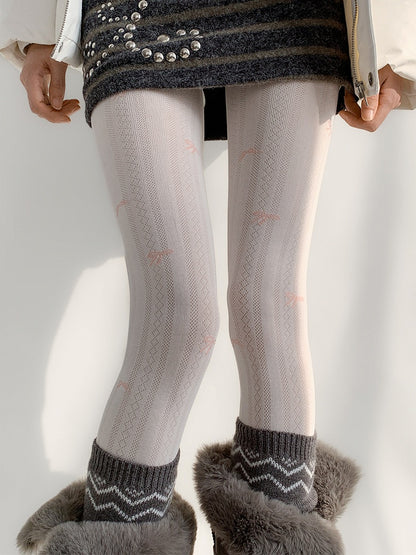 Ribbed Diamond Tights（5 Colors） Bow Pattern