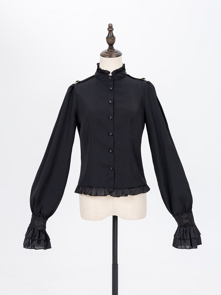 Black High Neck Shirt with Spider Bowtie and Ruffle Cuffs - DevilInspired Exclusive Collection