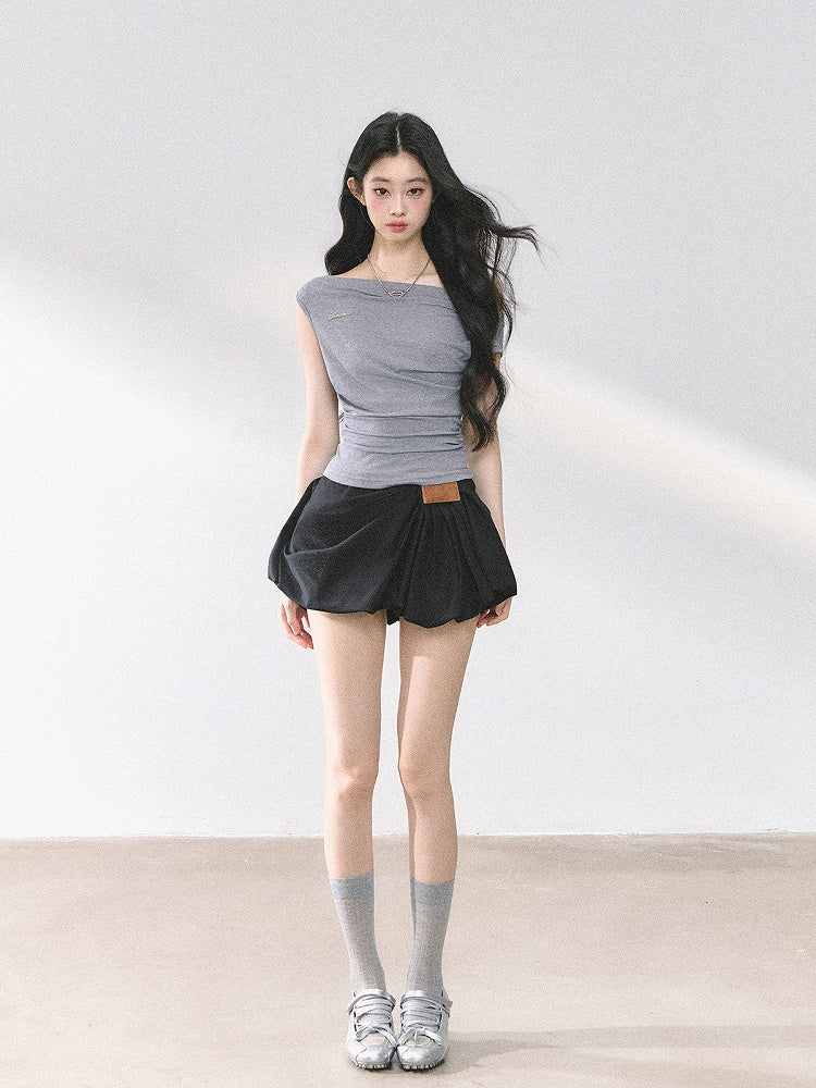 Neckline Blue White/Gray/Navy Asymmetrical T-shirt