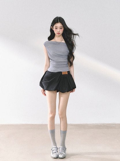 Neckline Blue White/Gray/Navy Asymmetrical T-shirt