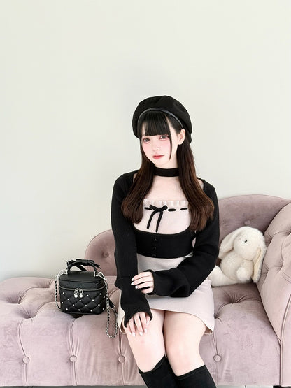 Crossbody/Handtasche, gestepptes Dekor mit Jirai Pink/Weiß/Schwarz Kei Strass