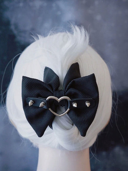 Gothic Hair Claw Clip with Heart and Bow Accents - Strange Sugar