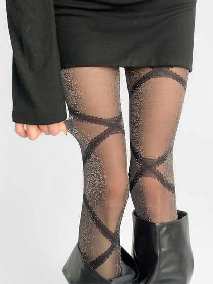 Pattern Tights Strappy Black Shimmery