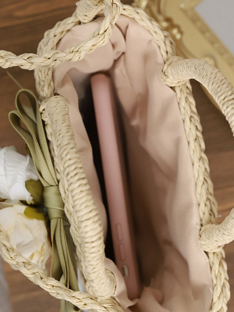 4 options de sacs à main fleuris en paille, nœud, Lolita, champêtre