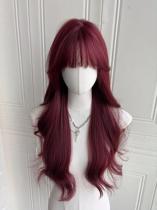 Red Bangs with 65CM Wig Air Wavy Rose