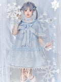 Light Blue Snowflake Sequins Lace Trim Lolita Hooded Cape