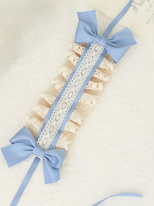 Lace Blue Ruffle Lolita Hairband Beige