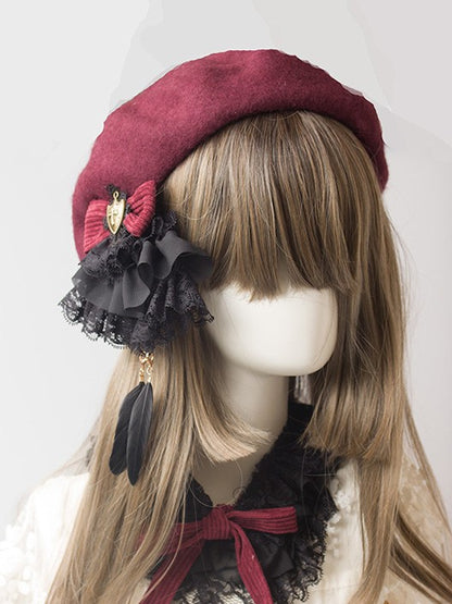 Black Hairclip Lace Feather Red Lolita Shield Gothic