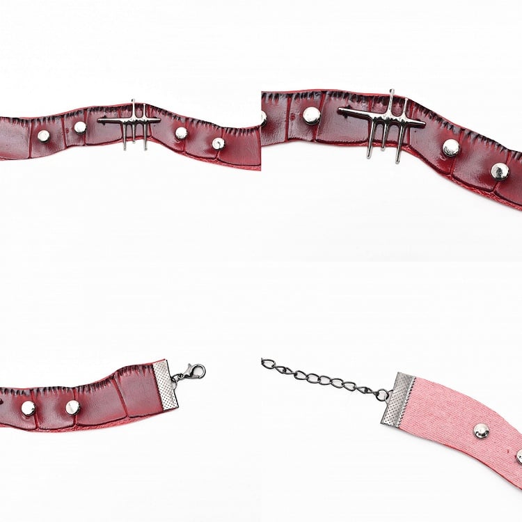 Red Bracelet Metal PU Decorated