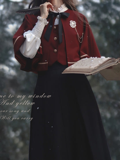 JK Uniform Red Cape with Self-tie Straps