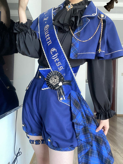 Schwarzes Ouji Lolita-Hemd mit Jabot-Kragen und Rüschenausschnitt und langen Ärmeln
